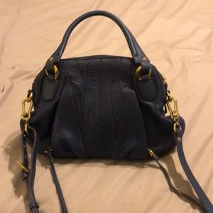 Lamb leather blue satchel hand bag